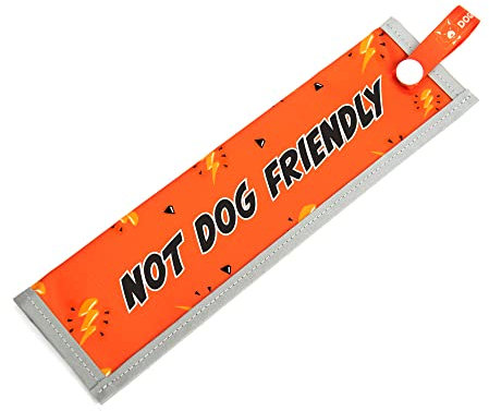 dogkit NOT DOG FRIENDLY Space Awareness Sleeve for Reactive Dogs, Reflective, Waterproof, Double Sided Slip-on for the Dog Lead (Red & Orange)