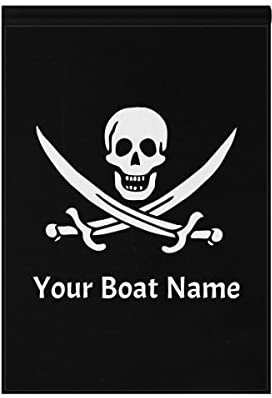 CHIFIGNO Drapeau de bateau nautique personnalisé, 30,5 x 45,7 cm, motif tête de mort de pirate avec nom de bateau double face, cadeau amusant personnalisé