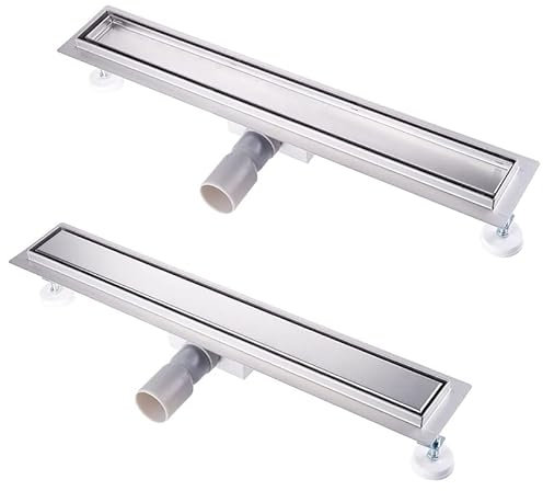 Duschrinne 50cm Befliesbar Extra Flach Edelstahl komplettset duschabfluss bodenablauf Siphon mit Geruchsstop und Haarsieb Größen 30cm -100cm Ablaufrinne für Badezimmer
