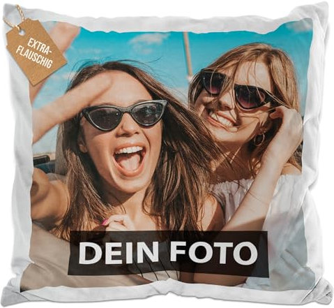 PR Print Royal Flauschiges Fotokissen selbst gestalten - inklusive Kissenfüllung - Fotokissen personalisierbar mit Foto und Wunschtext | 40 x 40 cm - weiß-flauschig