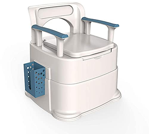 Samnuerly Mobile Commode Home Skid Dicke Kunststofftoilette, Abnehmbare Armlehne, rutschfest und Anti-Rollover, Mit Tissue Box, Für Autoreisen Outdoor Camping Toilette,1 Solider Eimer,Weiß