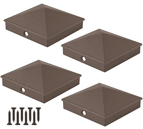 MOLIGOU 4 Stück Aluminium-Pfostenkappen, Zaunpfostenkappen für echte 8,9 x 8,5 cm Holzpfosten (10,2 x 10,2 cm), Deckpfostenkappen (braun)
