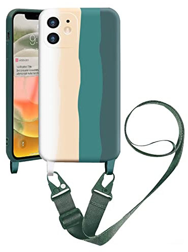 Handykette Handyhülle kompatibel mit Apple iPhone 11 Necklace Hülle Nylon Schultergurt Weich Silikon TPU Cover mit Kordel zum Umhängen Schutzhülle mit Stylische Band(Regenbogen Grün)