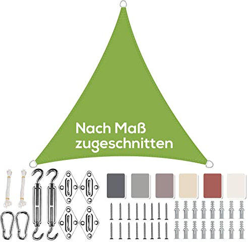 Aiyaoo Sonnensegel Dreieckig 3.6x3.6x3.6m Wasserdicht im Viele Größe und Farben, mit Befestigungs Kit PES Polyester, Sonnenschutz 95% UV Schutz, Reißfest Wetterfest für Terrasse Garten- Grün