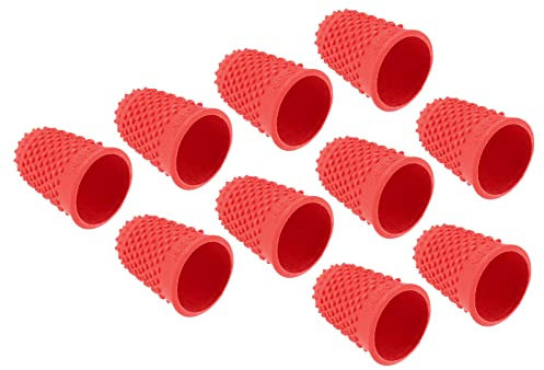 PATIKIL 0.71 10Pack Gummi Fingerspitze Silikon Daumen Fingerkuppen Schutz Abdeckungen Schutzpolster Fingerhut Griffe für Büro Zählen Nähen Kleines Format Rot