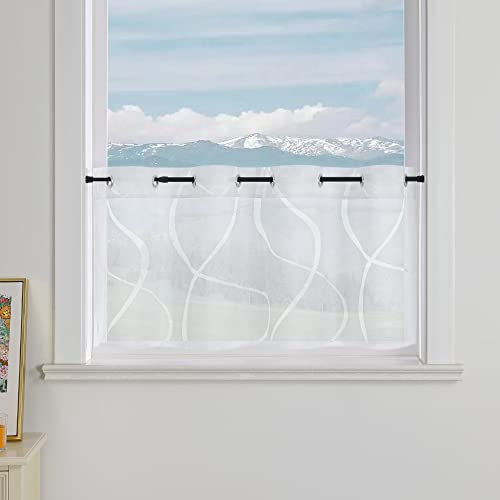 Delien Scheibengardine mit Ösen Ausbrenner Bistrogardinen Modern Kurzstores für Küche Transparente Gardinen mit Bogenlinie Muster Klein Fenster Kurz Schals Landhaus BxH 120x45cm,Weiß