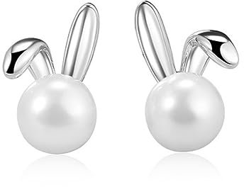 Kaninchen Perle Schmuck, 925 Silber Damen Schmuck, Statement Niedliche Tier Schmuck Ohrringe für Damendekoration, Osterdekoration