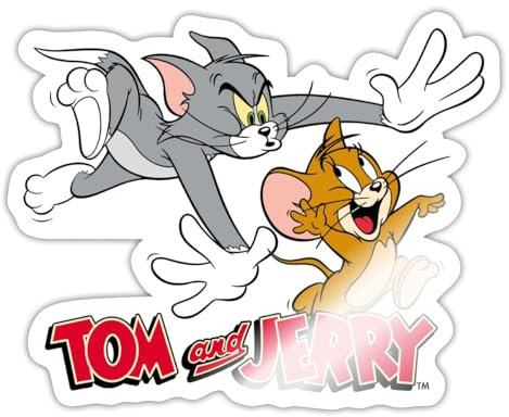 Spreadshirt Tom Und Jerry Verfolgung Sticker Aufkleber, 10 x 10 cm, Weiß glänzend