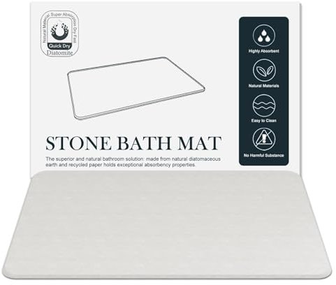 DAWNTREES Absorbent Stone Bath Mat,Diatomaceous Earth Shower Mat,Nonslip Super Absorbent Quick, Drying Bathroom Floor Mat for Kitchen Counter, Natural Bathroom Mat Stone Easy to Clean