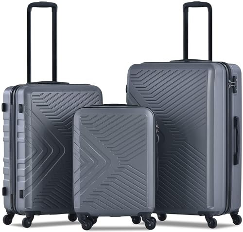 Travelhouse Gepäck-Set, 3-teilig, ABS, leicht, mit Spinnrollen, Hartschalenkoffer, TSA-Schloss für Reisen, Business (50,8 cm, 61 cm, 71,1 cm), 1065 Grau, 20“24”28“, Travelhouse Gepäcksets mit Spinnrad