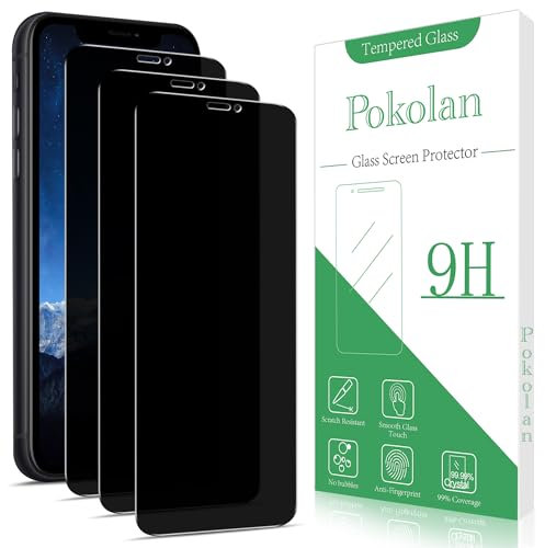 Pokolan Lot de 3 Verre Trempé Anti Espion pour Apple iPhone 11 Pro, X, XS, Film Protection écran Confidentialité, Anti-Reflet, Anti-Empreinte, Dureté 9H, HD Vitre Protecteur