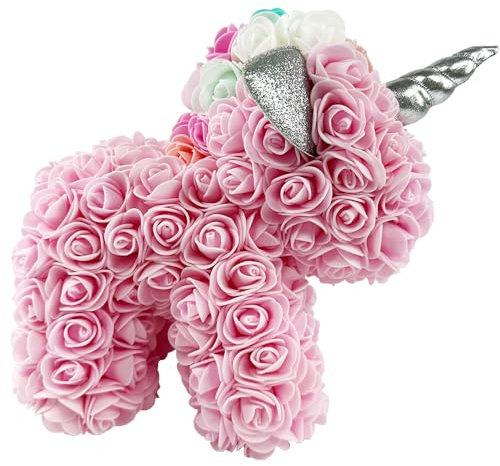 SECALIFE Rose Flower Uicorn Handmade Flower with Clear Gift Box, Rose Flower Uicorn Gifts for Girlfriend, Mom, Wife, Women Birthday Gifts, Pink