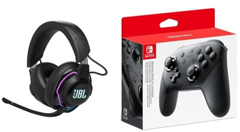 JBL Quantum 910 Over-Ear Gaming Kopfhörer – Wireless 2,4 GHz, Bluetooth 5.2 und 3,5 mm Klinke – Mit Head-Tracking-Funktion, ANC und 39 Stunden Akkulaufzeit – Schwarz & Nintendo Switch Pro Controller