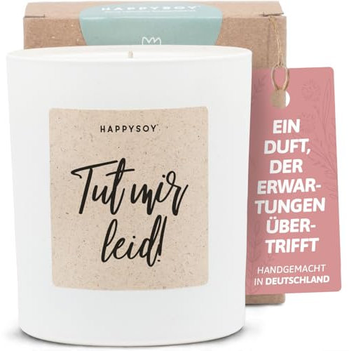 Entschuldigung Geschenk Frauen - Duftkerze mit Spruch - Sorry, Es tut mir leid, Verzeihung, Geschenkidee - Handgemachte Kerze - Sojawachs - Weiß