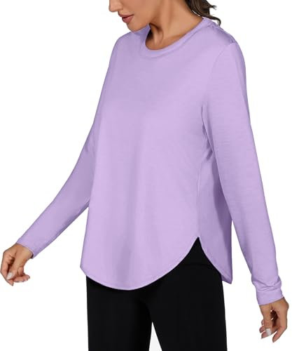 Terecey Maglietta Palestra Donna a Manica Lunga Maglia Sportiva Protezione Solare UPF 50+ Asciugatura Rapida T-Shirt Palestra Donna Fitness Top Yoga Jogging Running Viola-L