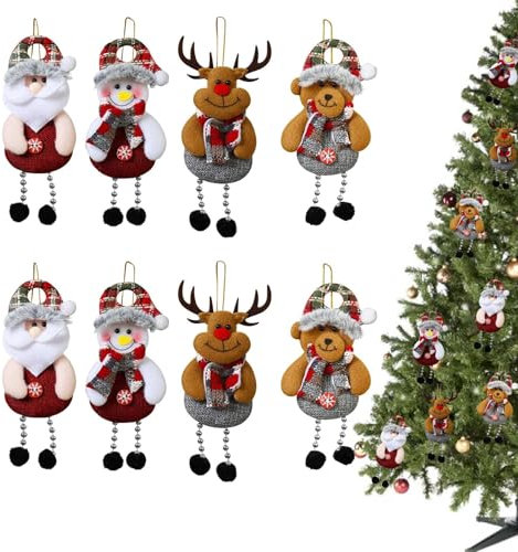 8 Pièces Decoration Noel Sapin Poupée Accrocher Décorations Pendentif,Deco Sapin De Noel Ours Bonhomme De Neige Père Noël Elk avec Corde Deco Noel Sapin Ornements De Pendentif d'arbre