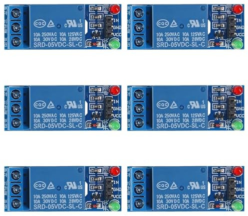 GTIWUNG 6 Piezas Módulo de Relé de 1 Canal 5V con Aislamiento Optoacoplador Relé de relé de expansión Alta y Baja, 5V 1-Canal Modulo Relay Disparador de Nivel Bajo para PIC AVR DSP ARM MCU