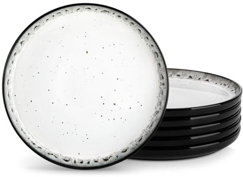 vancasso Série PLAYA Lot de 6 Assiettes Plates en Porcelaine 26 cm - Va au Micro-Ondes, Four et Lave-Vaisselle - Blanc Céramique Émaillé, Design Élégant et Résistant