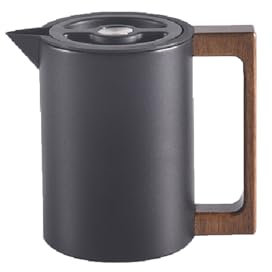 Pichet Isotherme Thermos, Carafe à Café Thermique Acier Inoxydable, Avec Poignée En Bois Et Bouton-poussoir De Sécurité Simple, Pour La Maison, L'hôtel, Le Bureau (Noir,0.6L)