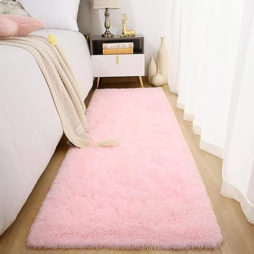 Hochflor Langflor Teppiche Modern 50 x 125 cm Pflegeleicht Und Einfarbig, Weich Modern Unifarben Shaggy Flauschiger Teppich Teppiche für Wohnzimmer für Wohnzimmer, Schlafzimmer, Rosa
