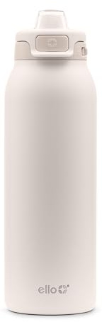 Ello Pop & Fill 32oz Stainless Water Bottle, Sip or Chug, Tonal Cream | Insulated stainless steel water bottle with Quick Fill™ lid, sip straw, chug opening, leakproof lock, and BPA-free