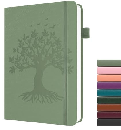 Dzhzal Liniertes Tagebuch Baum des Lebens, A5 Liniert 120 g/m², Dickes Tagebuch, 365 Seiten, Leder-Hardcover, Tagebuch für Frauen und Männer, Schreibnotizbuch mit Stiftschlaufe und Innentasche