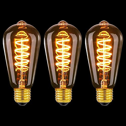 MLOQI 3 Pack E27 Screw Bulb Vintage Edison LED Light Bulbs, 6W, 2200K, E27 Squirrel Cage Shaped LED Dimmable Bulbs Antique Style Warm Yellow