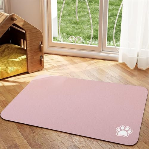 Hearda Pet Mats for Food Bowls Water Absorbent, Pet Food Mat Non Slip Quick Dry Cat Feeding Mat Diatomite Pet Feeding Mat Dog Bowl Mats Durable Water Dispenser Mat (30x50cm,Pink Q)