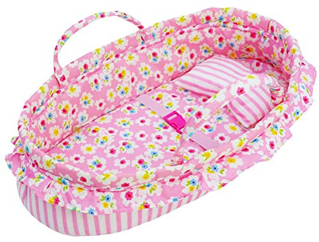 Lullaberry Cozy Dream Doll Stubenwagen – tragbare Baby-Puppentrage – passend für American Girl Puppen bis zu 46 cm – weiches Kissen und Sicherheitsschnalle im Lieferumfang enthalten – Rosa