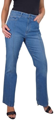 Paulo Due Women's Flared Pintuck Stretch Denim Jeans | High Waisted, Ladies Bootcut Jeans, Slim Fit