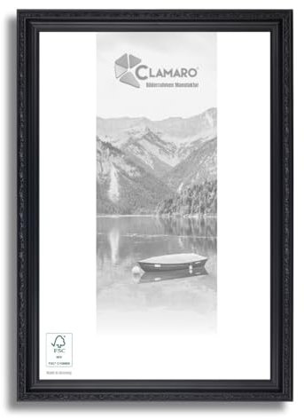 CLAMARO Viktor Cadre photo antique en bois massif 70 x 100 cm - Noir - Style shabby chic vintage baroque - Cadre en bois avec verre acrylique, paroi arrière, crochet de suspension (format paysage et