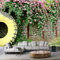 Custom Size Pink Flowers Stone Wall Yellow Tires Peel and Stick Wallpaper - Removable Self-Adhesive Mural for Kids Room, Bedroom & Creative Space Decor