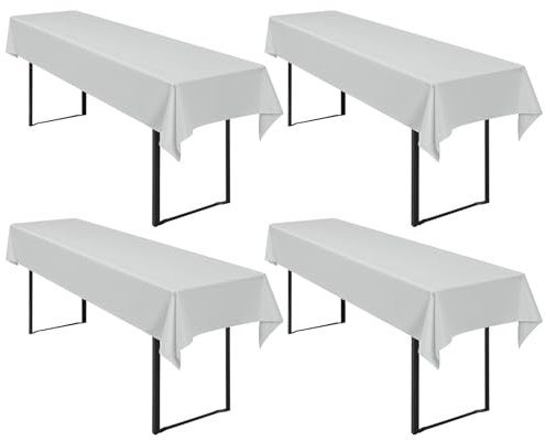 4 Stück Biertischtischdecke, Hellgrau, Biertischhusse, universell für 50 cm und 70 cm Biertisch, waschbar, Polyester, rechteckige Tischdecke für Partys im Freien, Bankette (250 x 100 cm)