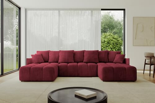 ALTDECOR Ecksofa in U-Form mit Schlaffunktion und Bettkasten Corner Sofa Bett Eckcouch Couch L-Form Schlafcouch Ausziehbar Wohnlandschaft Schlafsofa Cauchsofa LONLI-U 355x189x68 Bordeauxrot