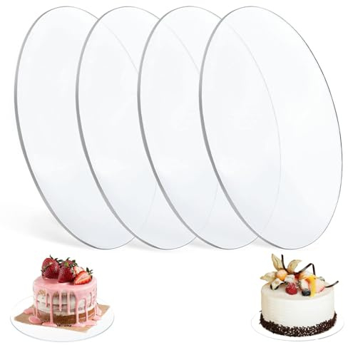 Tortenplatte aus Acryl, 4 Tortenbretter, Runder Tortenteller, Runde Tortenplatte mit 30 cm Durchmesser, 2 mm Dick, Wiederverwendbar Acryl Cake Board, für Festliche Party Events, Transparente
