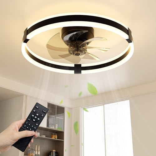 NIORSUN 50cm Ceiling Fan with Light, Ceiling Fan Light with Remote, Black | 3000K-6500K Dimmable Fan Lights Ceiling for Bedroom,6 Speeds Light Fan Ceiling,Quiet Smart Modern LED Ceiling Fan with Lights
