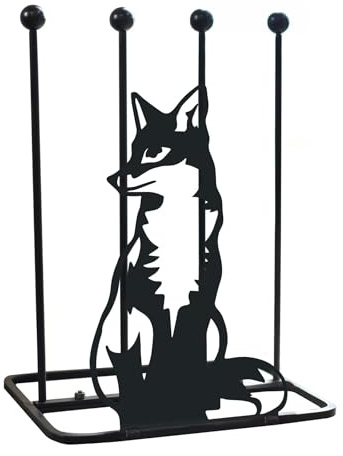 Steel 'Sitting Fox' Black Double Welly Boot Rack Handmade Metal Boot Holder Stand Sturdy Outdoor Footwear Storage for Garden Porch or Entryway Decor