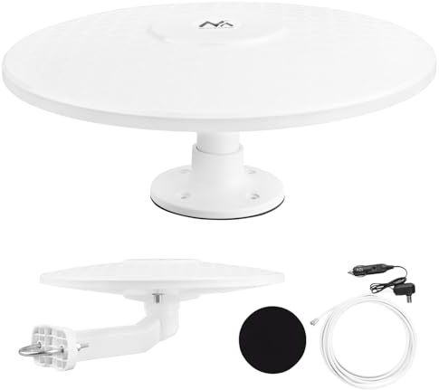 Maclean MCTV-103 Antenna attiva omnidirezionale DVB-T2 HEVC da 12 V per camper, roulotte e barche – Resistente alle intemperie, filtro LTE, ricezione a 360°, design compatto