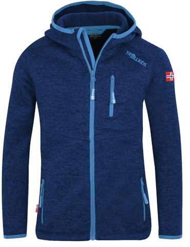 Trollkids Kids Jondalen Jacket XT | Warme Kapuzenjacke aus Strickfleece, Zwei Hüfttaschen und eine Brusttasche, Modische Akzente durch Kontrast und Details