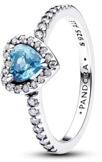 PANDORA Damenring Silber Relief Herz hellblau 198421C10