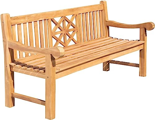 DELUKE Gartenbank Teakbank VUZAR Holz Teak 200x72x92 cm | Holzbank 200 cm Gartenbank Sitzbank Mit Lehne Wetterfest Bank Garten Terrasse