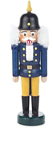 Nussknacker Figur König blau-gelb, mit Pickelhaube, von DREGENO SEIFFEN 14 cm – Original erzgebirgische Handarbeit, stimmungsvolle Weihnachts-Dekoration