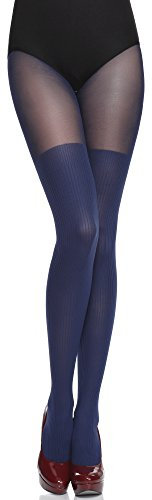 Merry Style Collant fantaisie femme 40 deniers Lycra à rayures illusion cuissardes Collant à Motif Lingerie Sexy Sous-vêtements Femme MS 387 (Bleu Marine, M)