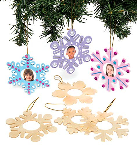 Baker Ross Weihnachtliche Holzfotorahmen-Anhänger Schneeflocke für Kinder zum Basteln und Bemalen – Kreatives, weihnachtliches Bastelset für Kinder (8 Stück), Weiß