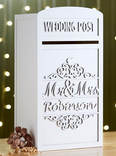 Personalised White MR & MRS Wedding Card Post Box With Lock & Keys, Large Lockable Wooden Wedding Cards Box, Postbox for Wedding Receptions, Wedding Card Collection Box
