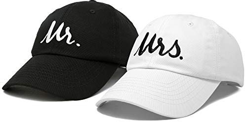 DALIX Mr. & Mrs. Baseballmütze Brautpaar passende Hüte Paare Set, Schwarz/Weiß, Einheitsgröße