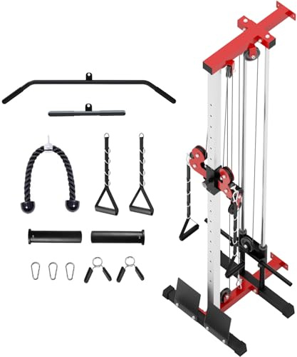 VANSWE Wall Mount Cable Station, 18 Positions Adjustable Dual Pulleys Wall Mounted Cable Machine with Removable Footplate