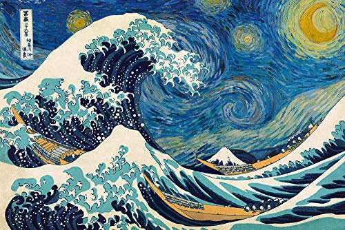 Starry Night - Great Wave Of Kanagawa Poster - Vincent van Gogh (91,5 cm x 61 cm)