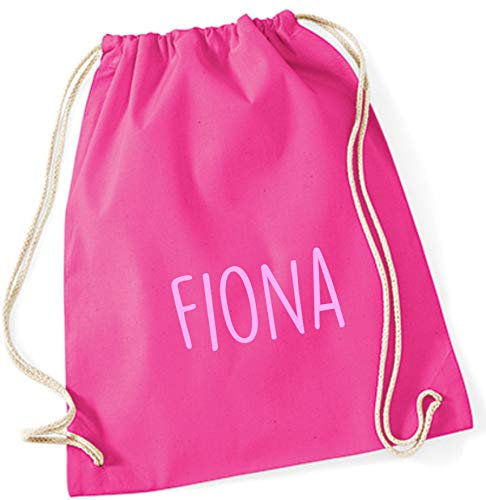 personalisierter Turnbeutel mit Namensdruck zum Zuziehen | bedruckt mit Namen für Jungen & Mädchen | Zuziehbeutel Stoffbeutel in vielen Farben (magenta)
