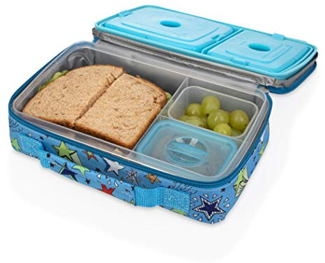 Nuby 80533CS24 Bento Box Lunchbox, Nontoxic, Insulated, Travel Friendly-Boy, Plastic, Stars
